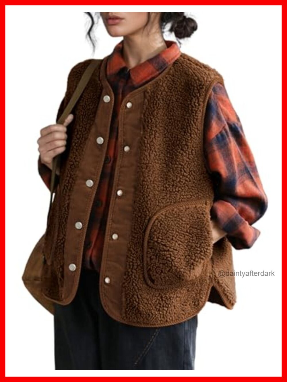 QIBABU Fuzzy Fleece Vest Button Down Sherpa Sleeveless Jacket with Pockets